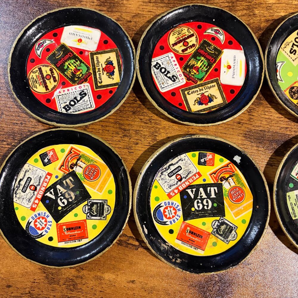 Vintage Henri Marie Cocktail Coaster Set of 8 Mid Century VAT69 Penrod Hennessy - Picture 6 of 8